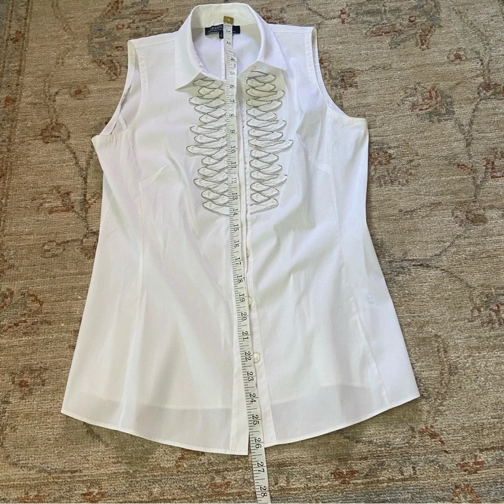 Lafayette 148 New York White Sleeveless Beaded Top Size 2 - Picture 6 of 8